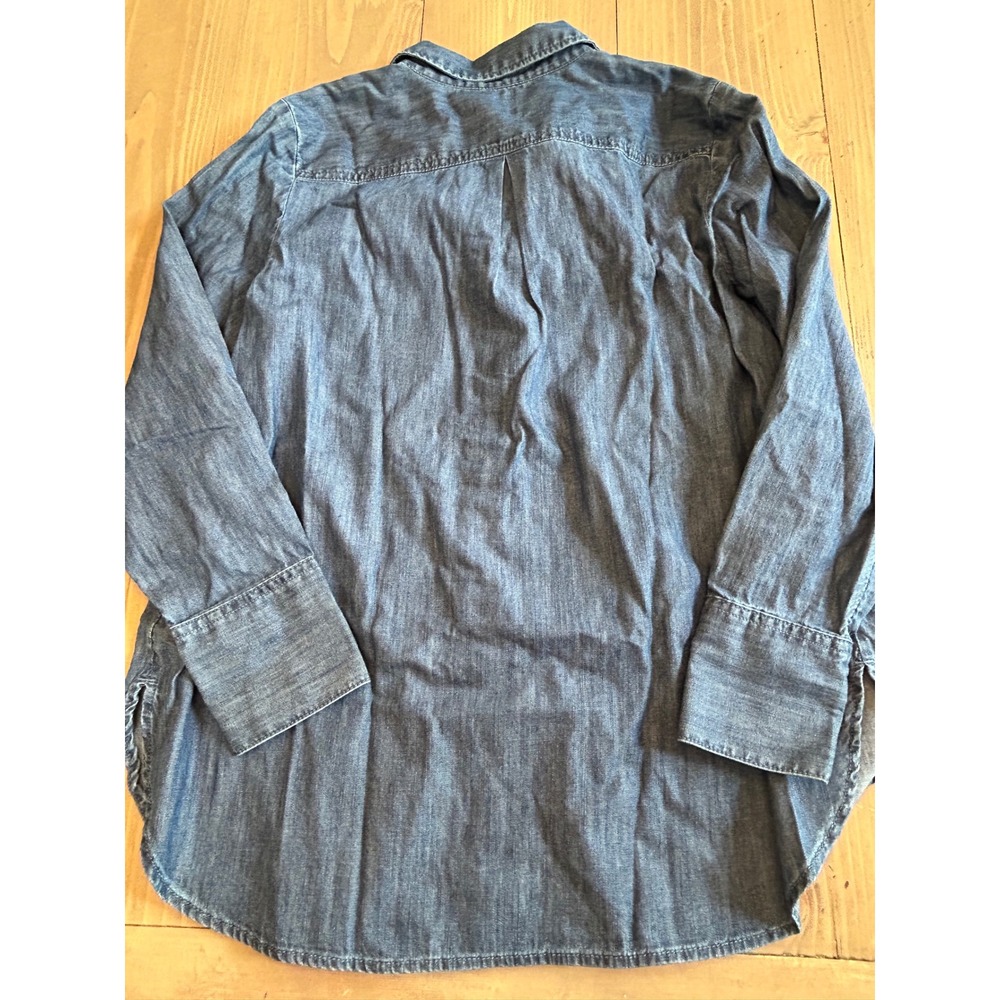 A32 Talbots Petite Denim Button Down‎ Shirt Medium Wash Blue Long Sleeve MP
